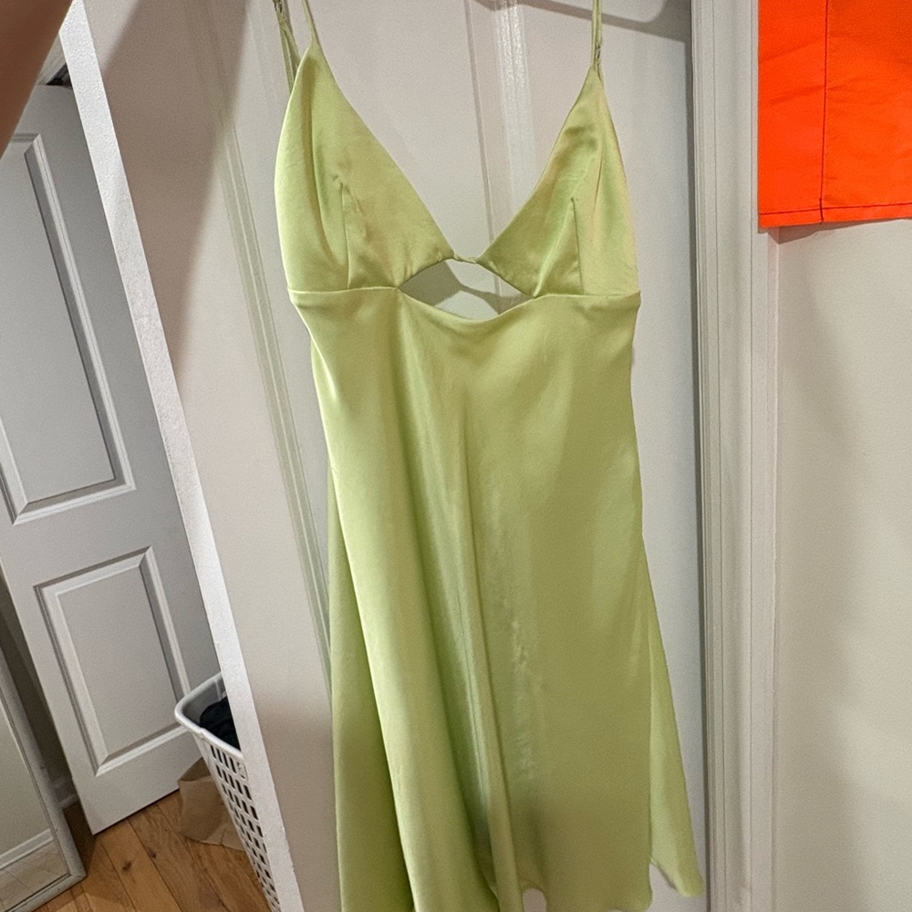 Zara Lime Green Satin Cowl Neck Slip
